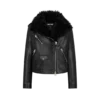 Asymmetrische Leder-Bikerjacke mit Lammfell Asymmetrische Leder-Bikerjacke mit Lammfell