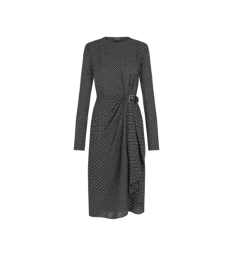 Bedrucktes Seidenkleid mit langen Ärmeln und Lederdetails Bedrucktes Seidenkleid mit langen Ärmeln und Lederdetails