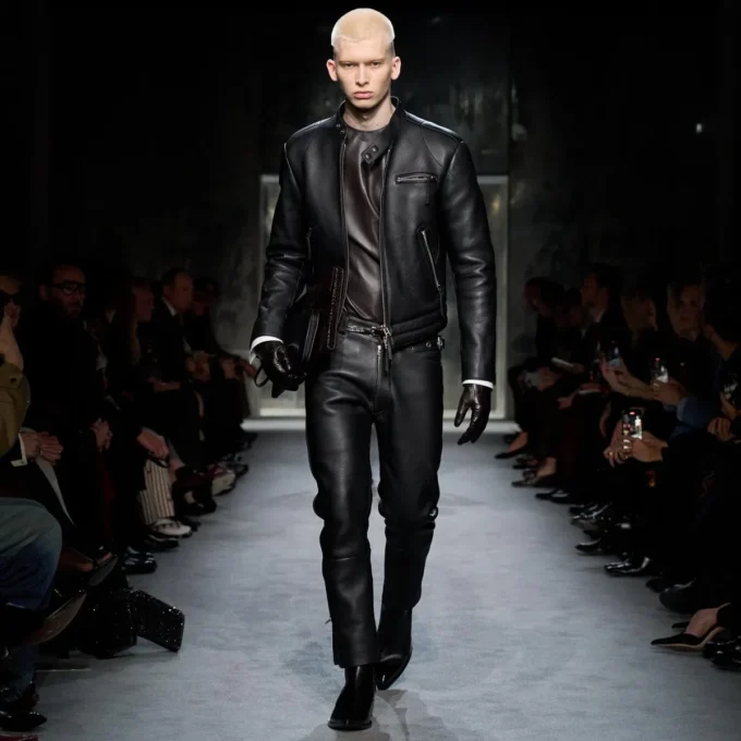 Bikerjacke aus genarbtem Leder mit Reißverschluss Bikerjacke aus genarbtem Leder mit Reißverschluss