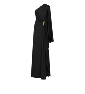 Einseitiges Abendkleid mit Cape und Liza-Hardware-Details Einseitiges Abendkleid mit Cape und Liza-Hardware-Details