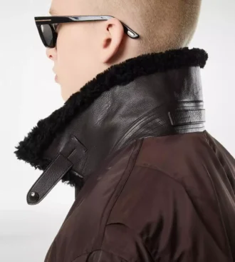 Fliegerjacke mit Nylon-Lammfellkragen