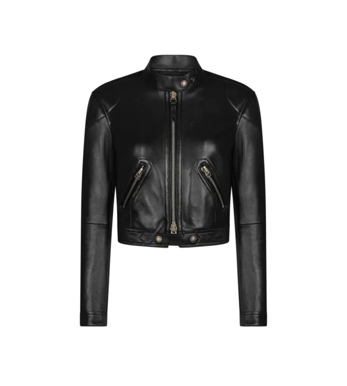 Glänzende Plonge-Lederjacke mit Reißverschluss Glänzende Plonge-Lederjacke mit Reißverschluss