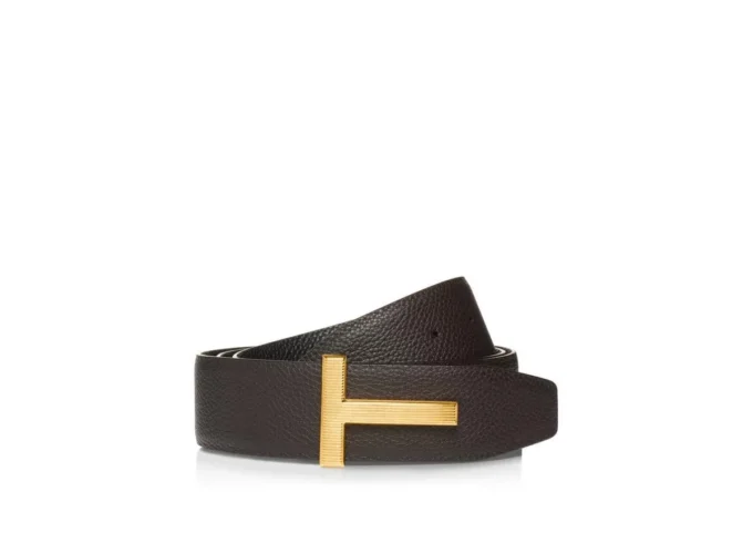 Grain Leather Ridge Buckle T Belt