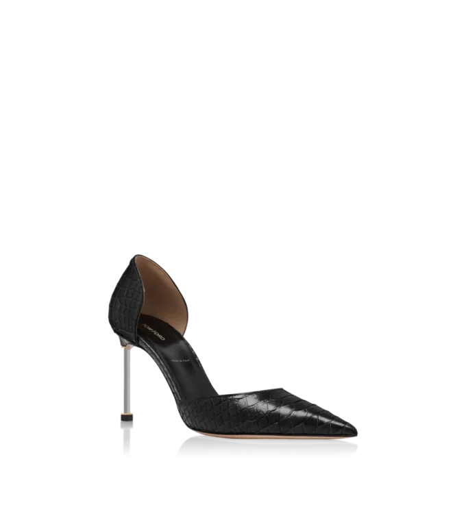 Halbglänzende Pumps mit Python-Print und Spire D’Orsay-Absatz Halbglänzende Pumps mit Python-Print und Spire D’Orsay-Absatz