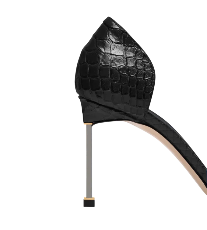 Halbglänzende Pumps mit Python-Print und Spire D’Orsay-Absatz Halbglänzende Pumps mit Python-Print und Spire D’Orsay-Absatz