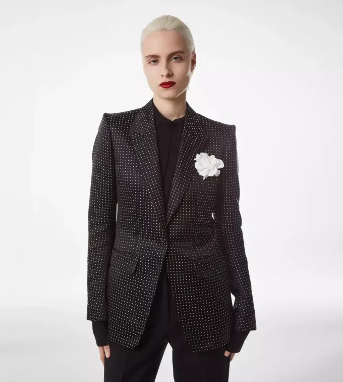 Jacquard-Polka-Dot-Duchesse-Einreiherjacke Jacquard-Polka-Dot-Duchesse-Einreiherjacke