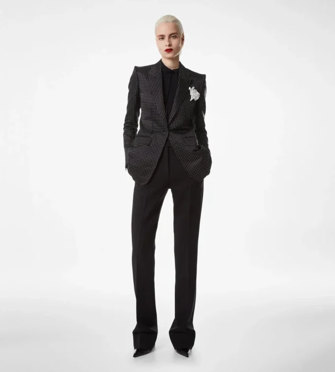 Jacquard-Polka-Dot-Duchesse-Einreiherjacke Jacquard-Polka-Dot-Duchesse-Einreiherjacke