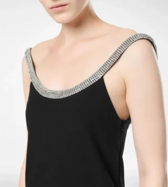 Kristallbesticktes, ärmelloses, asymmetrisches Cocktailkleid Kristallbesticktes, ärmelloses, asymmetrisches Cocktailkleid