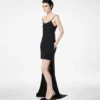 Kristallbesticktes, ärmelloses, asymmetrisches Cocktailkleid Kristallbesticktes, ärmelloses, asymmetrisches Cocktailkleid