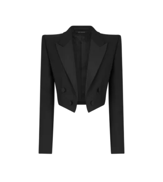 Kurze Smokingjacke aus Woll-Seiden-Mischung mit doppelter Knopfleiste Kurze Smokingjacke aus Woll-Seiden-Mischung mit doppelter Knopfleiste