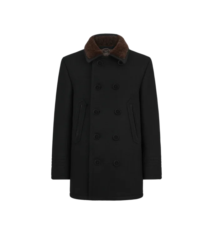 Peacoat aus Melton-Wolle und Lammfell Peacoat aus Melton-Wolle und Lammfell