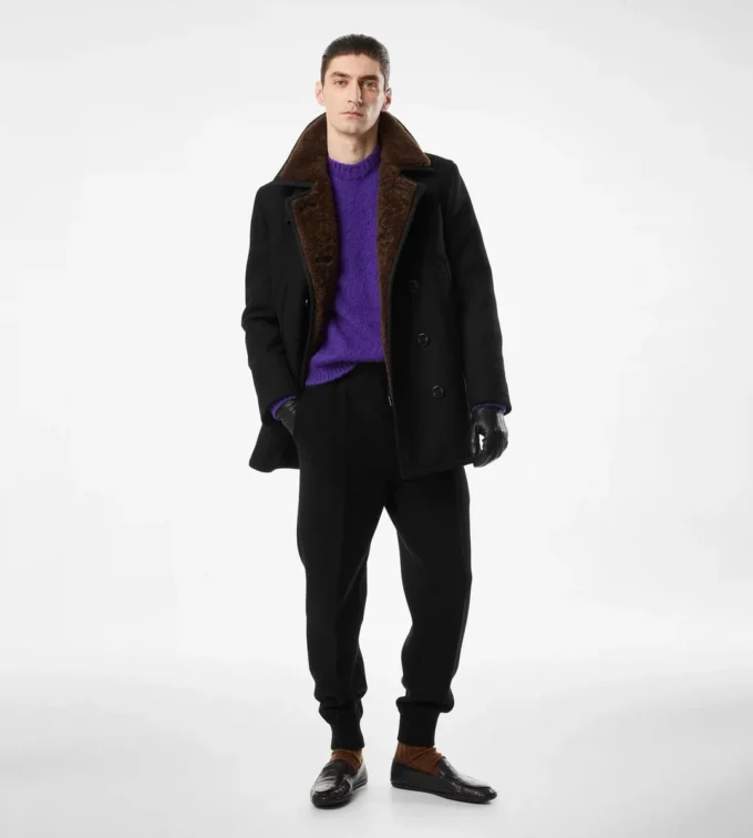 Peacoat aus Melton-Wolle und Lammfell Peacoat aus Melton-Wolle und Lammfell