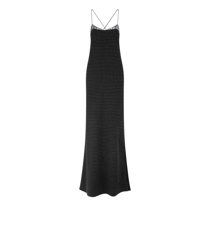 Polka Dot Seidenkrepp-Camisole-Abendkleid mit Spitzendetails Polka Dot Seidenkrepp-Camisole-Abendkleid mit Spitzendetails