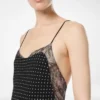 Polka Dot Seidenkrepp-Camisole-Abendkleid mit Spitzendetails Polka Dot Seidenkrepp-Camisole-Abendkleid mit Spitzendetails