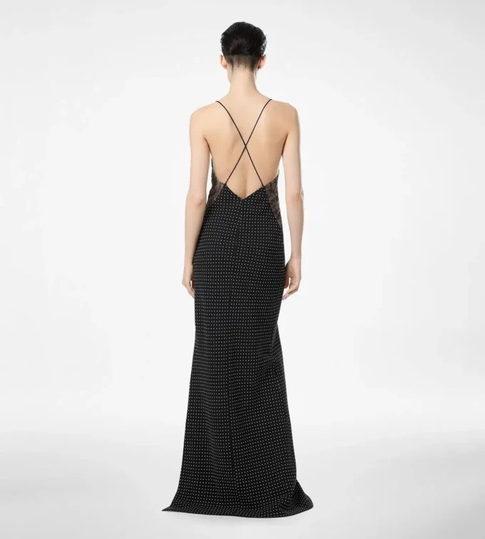 Polka Dot Seidenkrepp-Camisole-Abendkleid mit Spitzendetails Polka Dot Seidenkrepp-Camisole-Abendkleid mit Spitzendetails