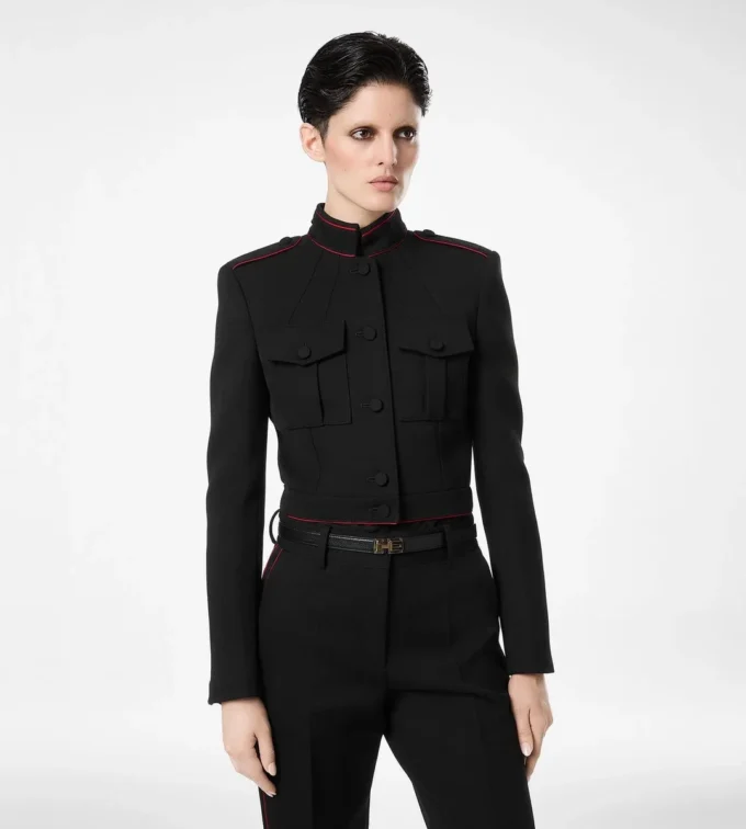 Schicke Offiziersjacke aus Wollgabardine mit Paspelierung
