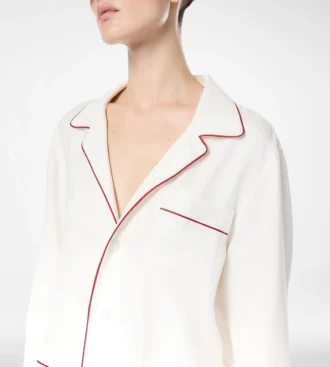 Seiden-Twill-Pyjamahemd mit Paspelierung und tonalem TF-Sticklogo