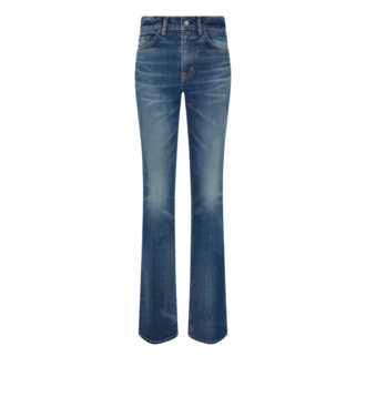 Stretch-Raw-Denim-Hose mit ausgestelltem Bein Stretch-Raw-Denim-Hose mit ausgestelltem Bein