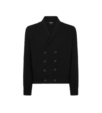Strickjacke mit Schalkragen aus Wolle und Seide Strickjacke mit Schalkragen aus Wolle und Seide