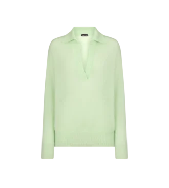 Ultraweiches Oversize-Strickoberteil aus Kaschmir und Seide mit offenem Polokragen Ultraweiches Oversize-Strickoberteil aus Kaschmir und Seide mit offenem Polokragen