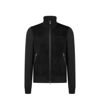 Wolljacke mit Wildlederfront und durchgehendem Reißverschluss Wolljacke mit Wildlederfront und durchgehendem Reißverschluss