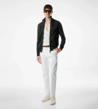 Wolljacke mit Wildlederfront und durchgehendem Reißverschluss Wolljacke mit Wildlederfront und durchgehendem Reißverschluss